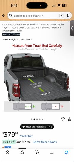 Truck bed cover 5 ft for Tacoma