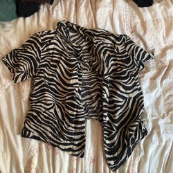 Zebra print cropped button up shirt