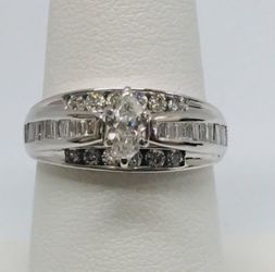 10K White gold Marquise Diamond Engagement Ring Size 6