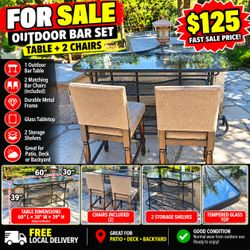 Outdoor Bar Table Set with 2 Chairs