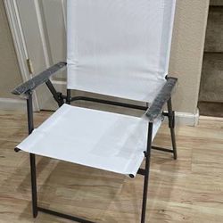 New Folding Patio Chair Gray White Metal Frame Chair Outdoor Furniture