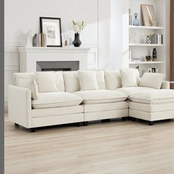 New In Box White cream 3 Seater W Lounge L Shaped