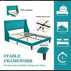 Queen Size Platform Bed Peacock Green (Like new)