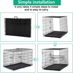 FDW Dog Crate Dog Cage Pet Crate for Large Dogs 42 Inch Folding Metal Pet Cage Double Door W/Divider Panel Indoor Outdoor Dog Kennel Leak-Proof Plasti