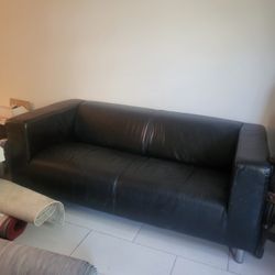 Ikea Black Leather Soffa