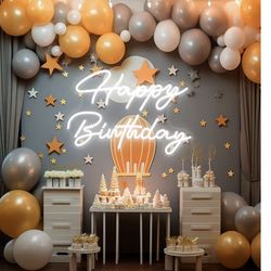 Tujoe 30x Happy Birthday Birthday or Backdrop/Warm White, 30 x 21)  LED Light Signs with Dimmable Switch 12V Power Adapter for Party Wall Decoration B