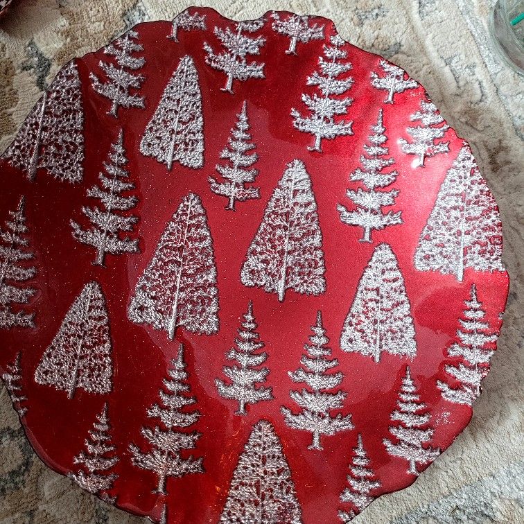 Silver/ RED GLASS DISH