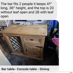 Solid Wood  Bar With Attached Extension  Drop Leaf