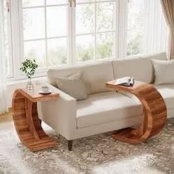 Set of 2 C-Shaped End Table Rustic Compact Side Table.