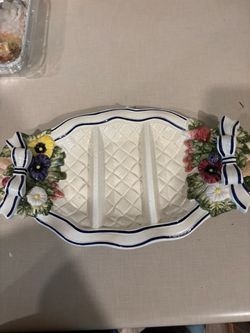 Ceramic Floral Serving Tray with Handles