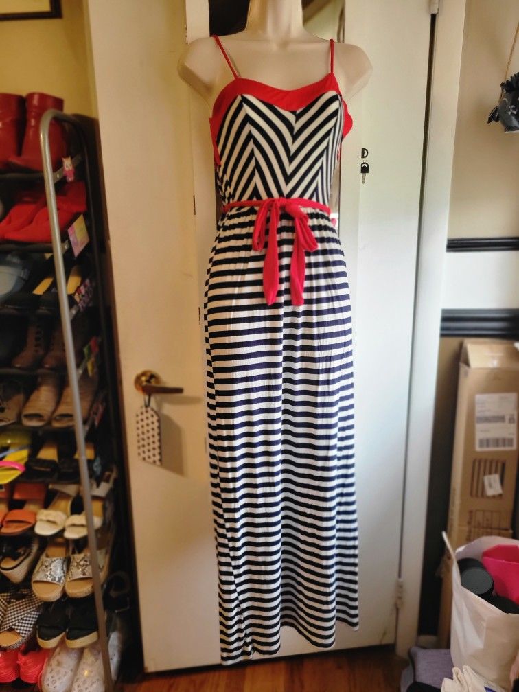 Charlotte Russe Red, White And Blue Stripped Maxi Dress