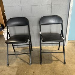Set of 2 Black Padded Folding Chairs - Metal Frame