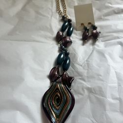 Chunky Spiral Beaded Necklace & Earrings Fashion Jewelry Set