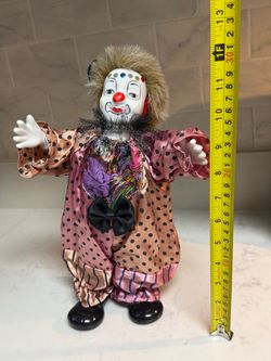 Vintage 13” Porcelain Clown Doll Figurine Hand Painted Polka Dot Circus
