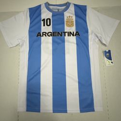 NWT  Lionel Messi #10  AFA Soccer Jersey  Striped Printed  Light Blue White  Youth  Unisex Kids Size XL 18-20