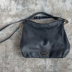 Marc Jacobs Black Leather  Hobo Purse with Shoulder And Cross-body Strap