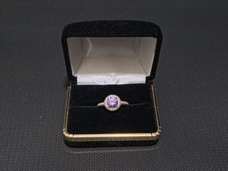 Sterling Silver 925 Purple Gemstone Halo Ring - Size 6.5-7