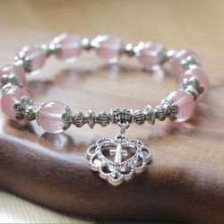 Rosary Bracelet, Natural Stones, Silver Plated beads, All sizes