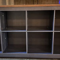 New Console Table Brown Top Blue 8 Cube Cabinet 