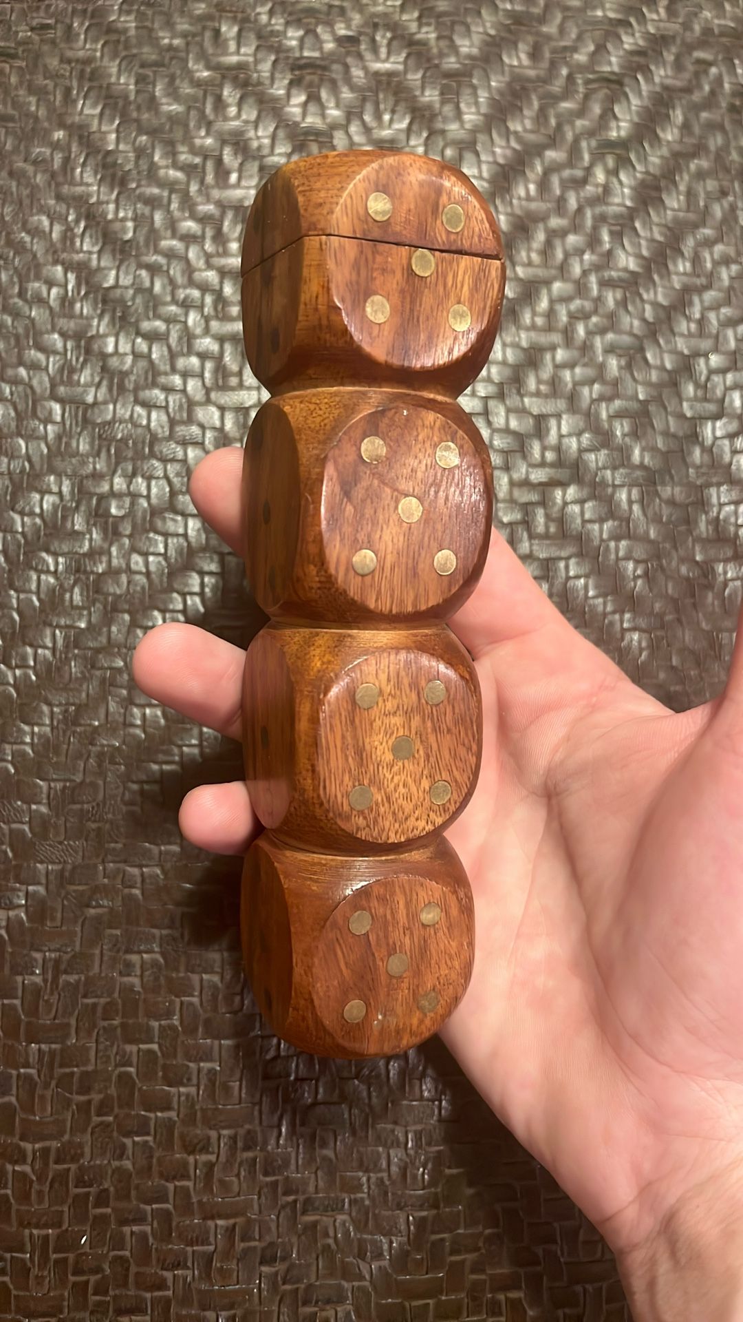 Wooden Dice Holder Shaped Like Dice With 5 Wooden Dice