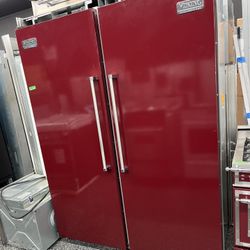 Viking Professional Built In Red 60” Column Fridge & Freezer Set 