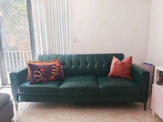 Green Leather Tufted 3-Seat Sofa