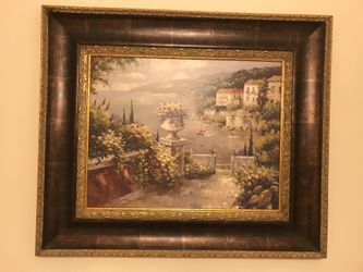Beautiful Italian Garden Scene Oil Painting