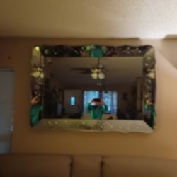 Etched Beveled Glass Mirror From France ...4×1/2 By 5 1/2 Ft