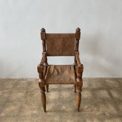 Antique Spanish Colonial Wood and Carved Leather Chair