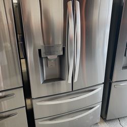 Stainless Steel 22 Cu. Ft. Smart Counter Depth Double Freezer Refrigerator 