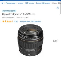 Canon EF 85mm f/1.8 Lense