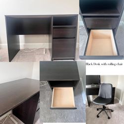 Black Desk with rolling chair