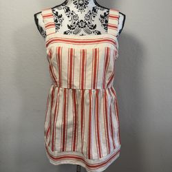 Cabi Women’s Brunch Top Size M Medium Striped Orange Beige Cotton Linen