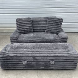 THOMASVILLE FABRIC OVERSIZE CHAIR WITH STORAGE OTTOMAN
