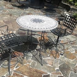 Outside Wrought Iron Bistro Table With Four Chairs 