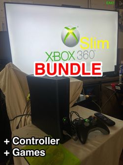 Xbox 360 Slim Console Bundle Setup with CONTROLLER + GAMES
