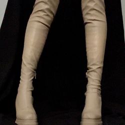 Forever 21* Thigh High Tan Leather Heeled Boots