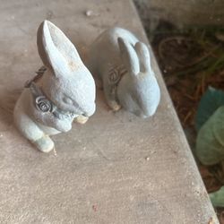 Two Little Bunnies $5 And Vintage Black Rooster Candle Holder $8