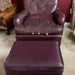 Vintage Burgundy leather Chair & Ottoman