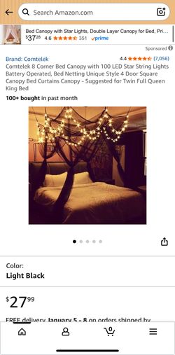 Comtelek 8 Corner Bed Canopy with 100 LED Star String Lights