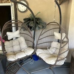 2 Hanging Wicker Egg Chairs