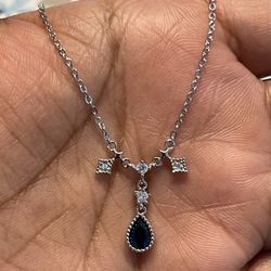 Solid Sterling Silver 925 Sapphire Necklace 