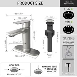  Brushed Nickel Bathroom Faucet, Modern Single Handle One Hole Bath Vanity Sink Faucet With Pop Up Drain And Deck Plate For 1 Or 3 Holes