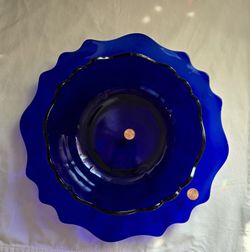 Vintage Cobalt Blue Serving Bowl And Platter Set