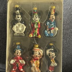 Vintage 6 piece DISNEY "MICKEY THROUGH THE YEARS"  GLASS CHRISTMAS 
