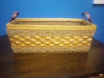 Large hand woven basket with leather handles