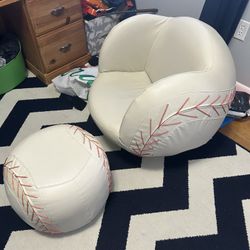 Kids Faux Leather Baseball Chair And Ottoman 