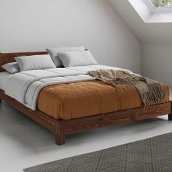 Solid Pine - Low Oriental Bed with a floating shelf
