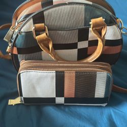 Brown Plaid Purse +wallet