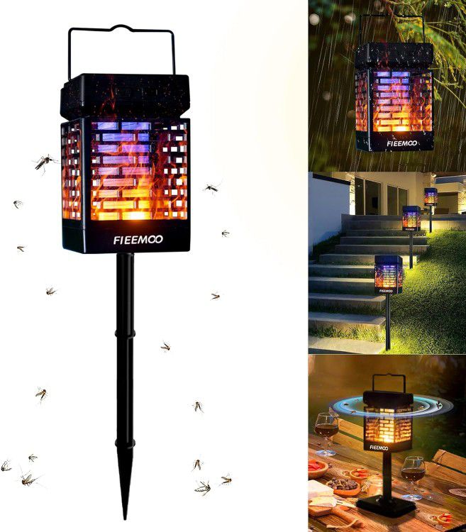 Solar Bug Zapper Outdoor Garden Flame Mosquito Zapper 3 in 1 Waterproof Flying Insect Killer lamp, brand new
